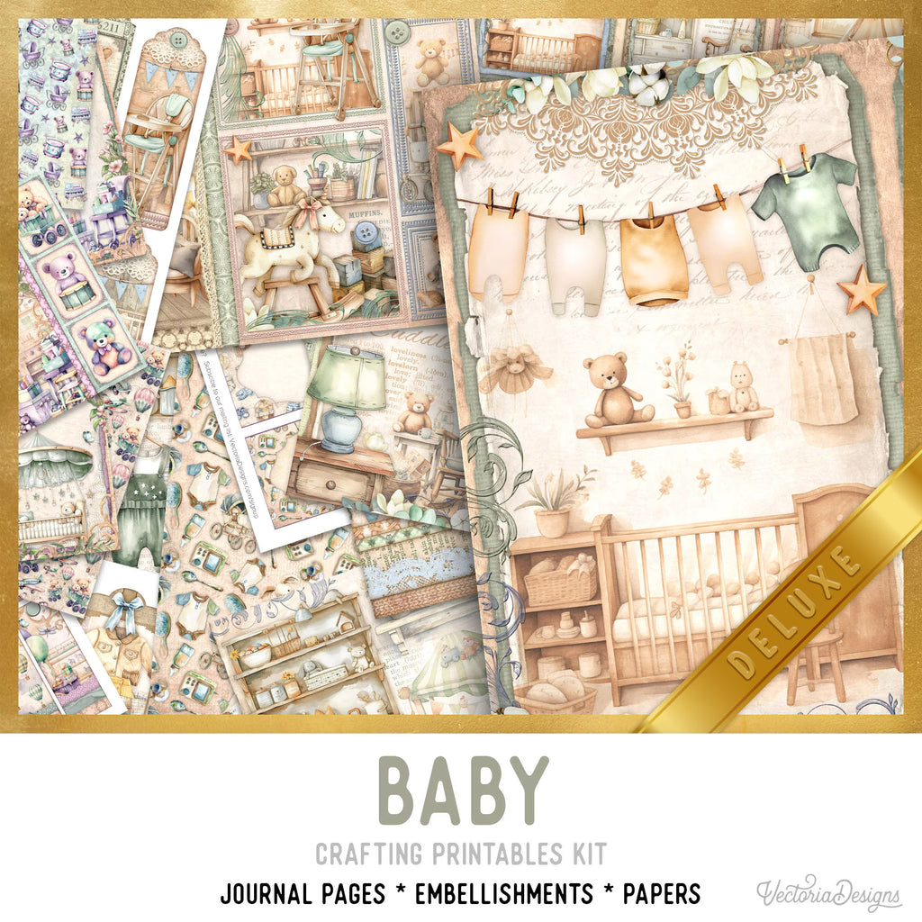 Baby Junk Journal Kit Large DELUXE, Baby Crafting Printables Kit