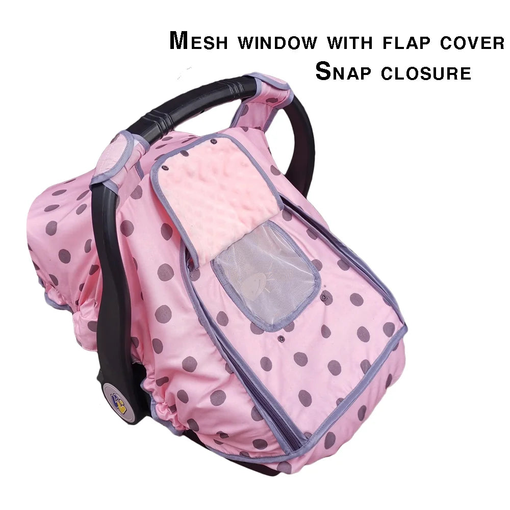 Baby Car Seat Cover – Windproof & Warm Infant Canopy (Pink Dots)