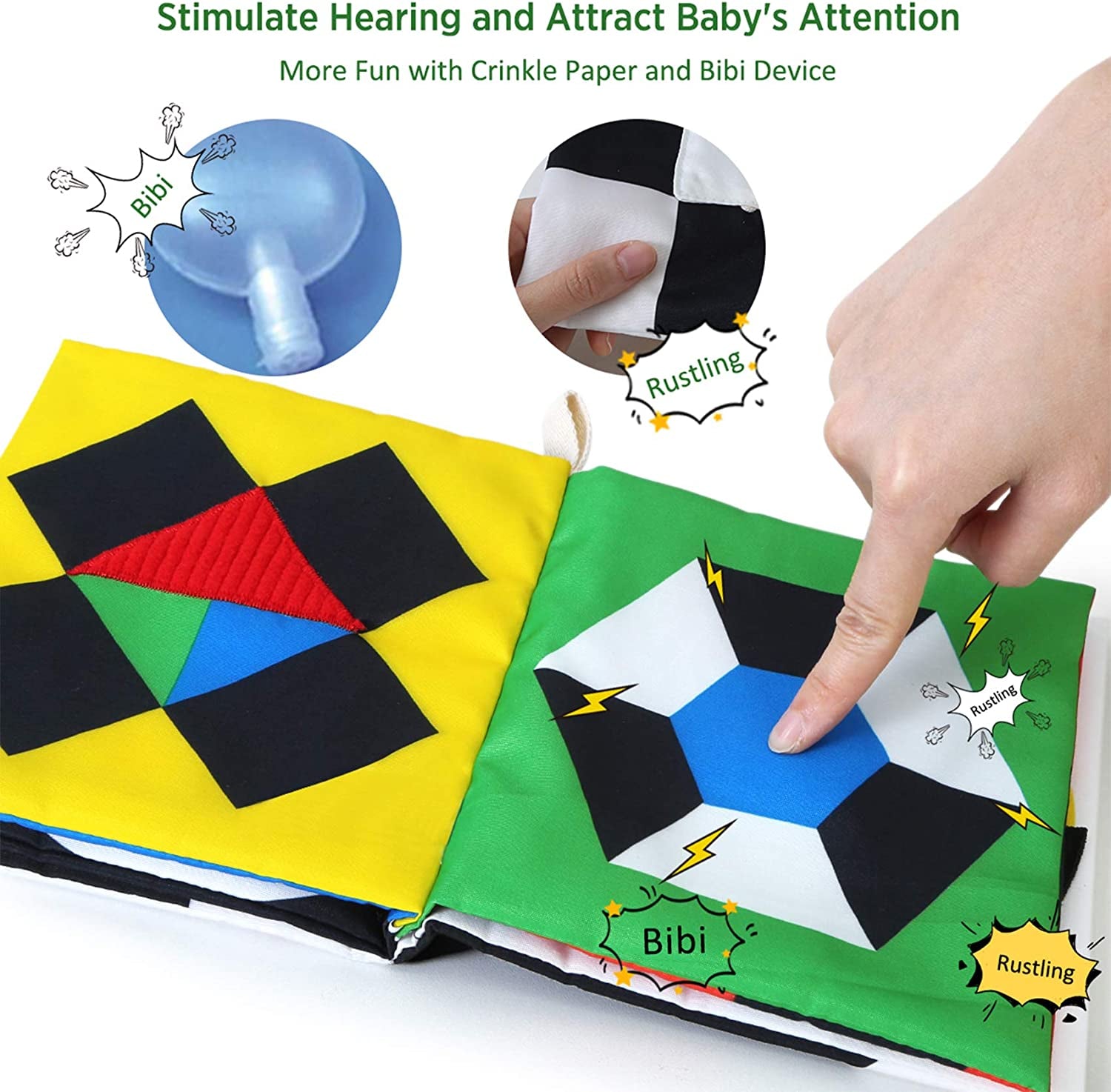 High Contrast Black and White Baby Book - Touch and Feel Crinkle Sensory Toy 