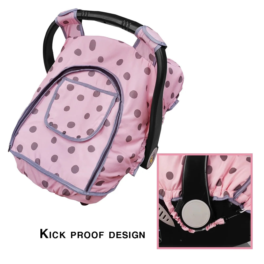 Baby Car Seat Cover – Windproof & Warm Infant Canopy (Pink Dots)