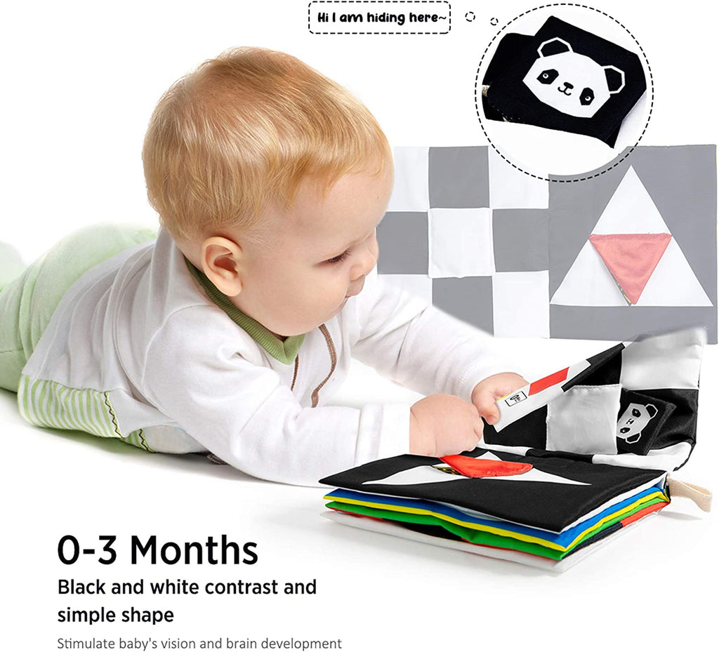 High Contrast Black and White Baby Book - Touch and Feel Crinkle Sensory Toy 