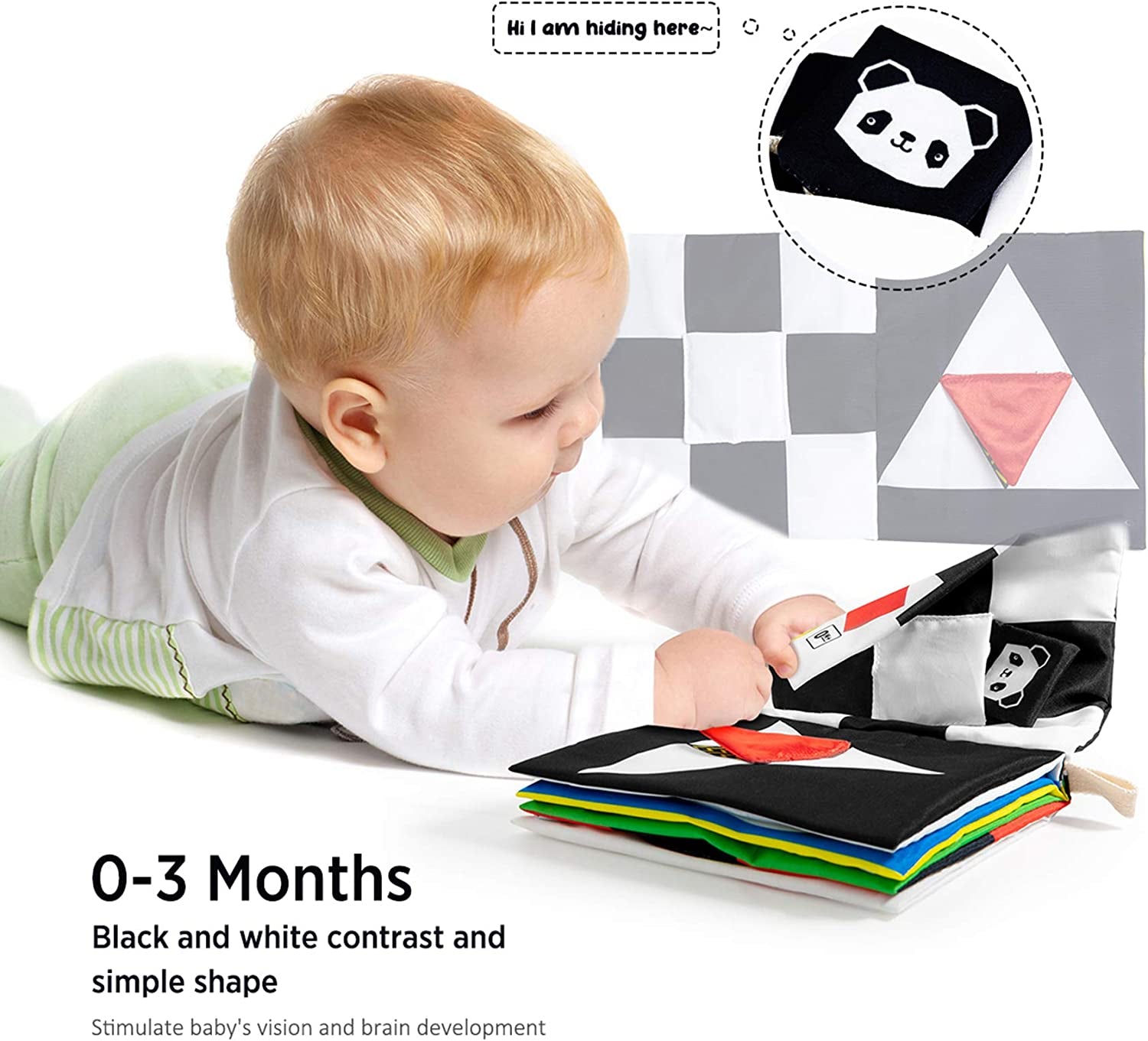High Contrast Black and White Baby Book - Touch and Feel Crinkle Sensory Toy 