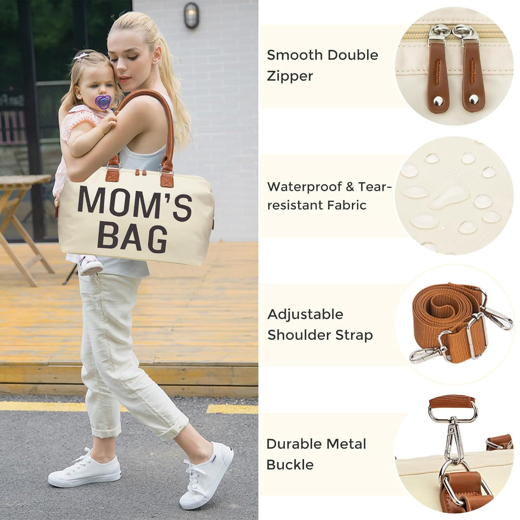 Diaper Bag Tote, Mom'S Bag for Hospital, Large Capacity Waterproof Baby Mom Travel, Hospital Tote for Labor and Delivery with Baby Necessities, Creamy White