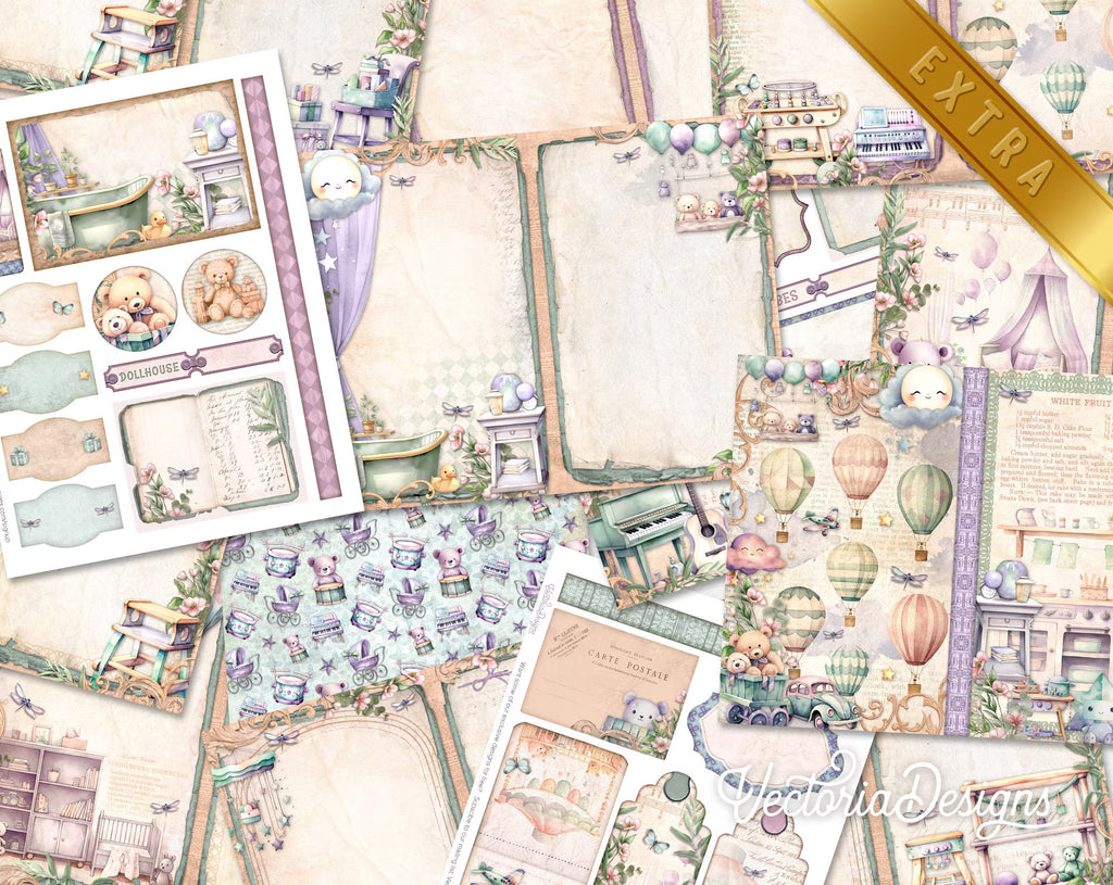 Baby Junk Journal Kit Large DELUXE, Baby Crafting Printables Kit