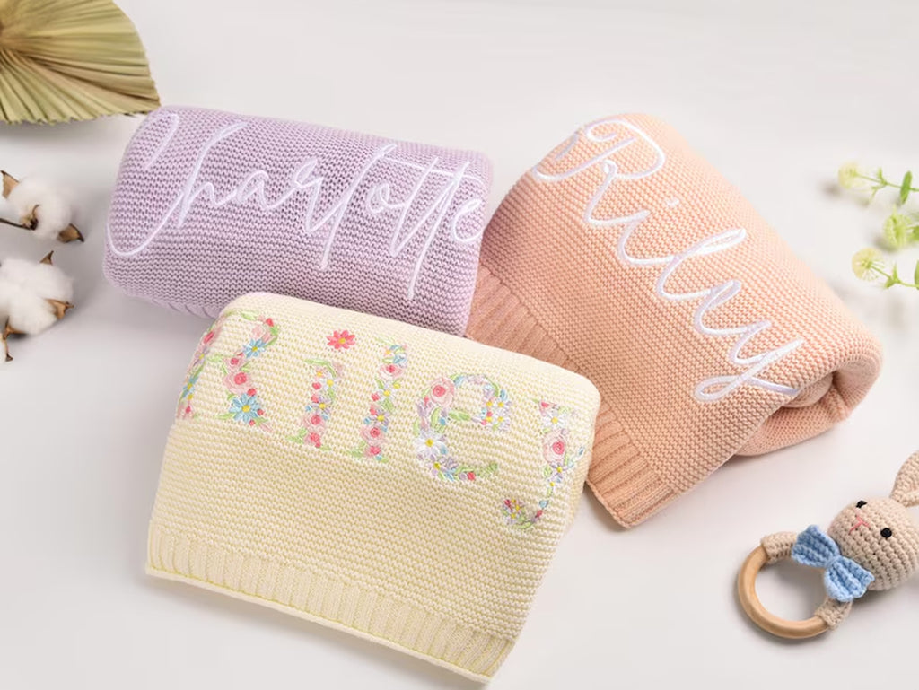 Embroidered Baby Blanket, Custom Baby Name Blanket