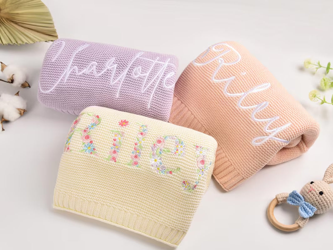 Embroidered Baby Blanket, Custom Baby Name Blanket
