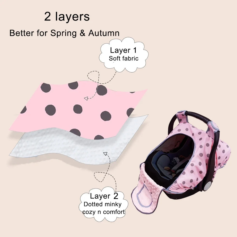 Baby Car Seat Cover – Windproof & Warm Infant Canopy (Pink Dots)
