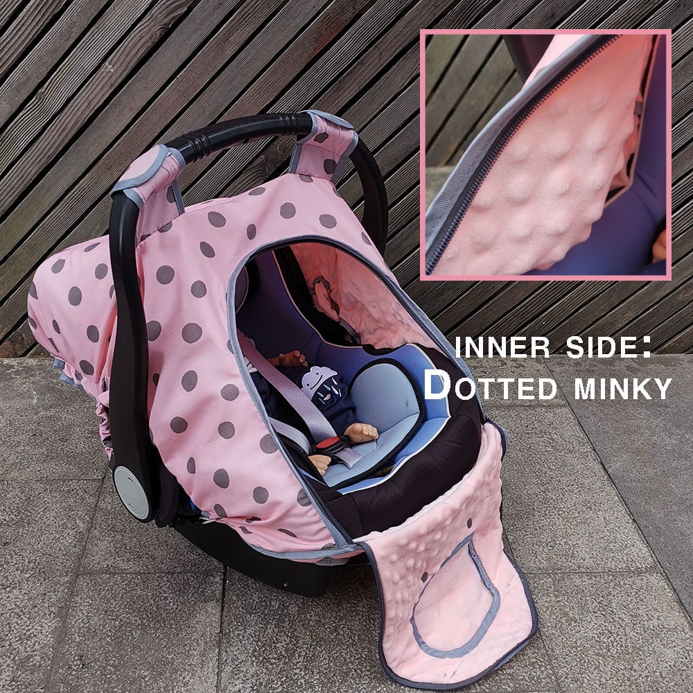 Baby Car Seat Cover – Windproof & Warm Infant Canopy (Pink Dots)
