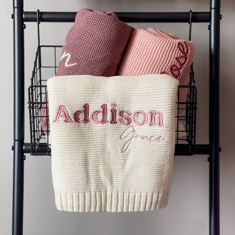 Embroidered Baby Blanket, Custom Baby Name Blanket