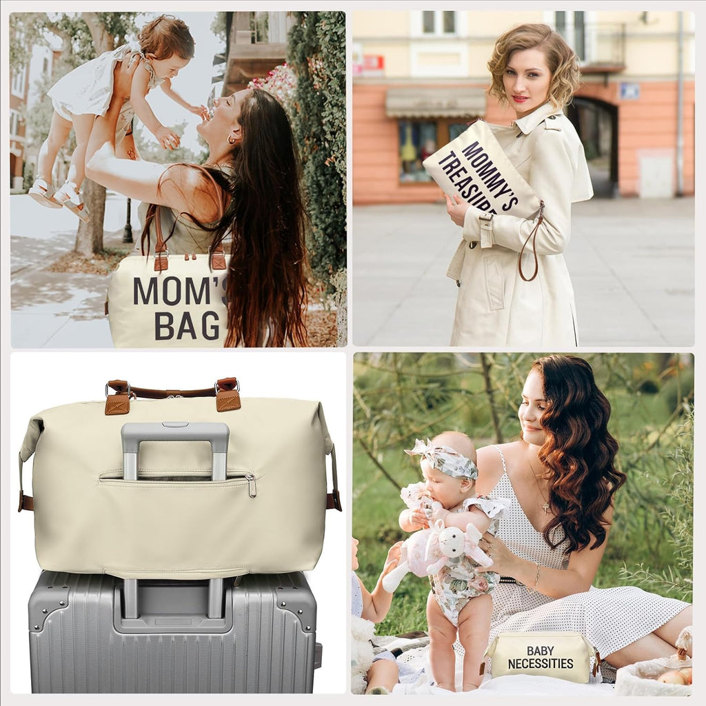 Diaper Bag Tote, Mom'S Bag for Hospital, Large Capacity Waterproof Baby Mom Travel, Hospital Tote for Labor and Delivery with Baby Necessities, Creamy White