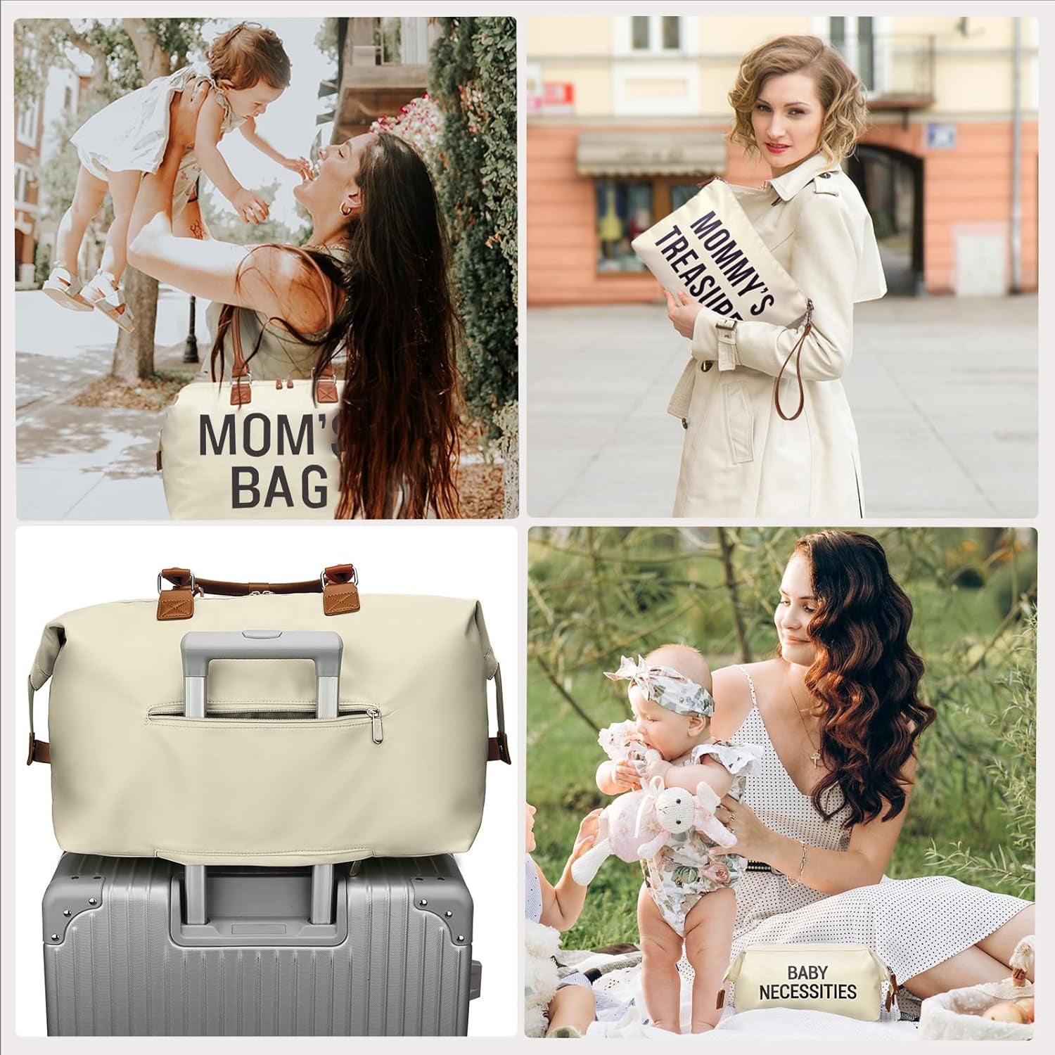 Diaper Bag Tote, Mom'S Bag for Hospital, Large Capacity Waterproof Baby Mom Travel, Hospital Tote for Labor and Delivery with Baby Necessities, Creamy White