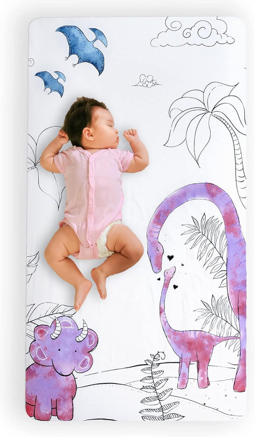 - Fitted Crib Sheet, Super Soft Breathable 100% Cotton Baby Crib Sheet for Standard Crib Mattresses and Toddler Beds, 28 In. X 52 In. - Pink Dinosaur