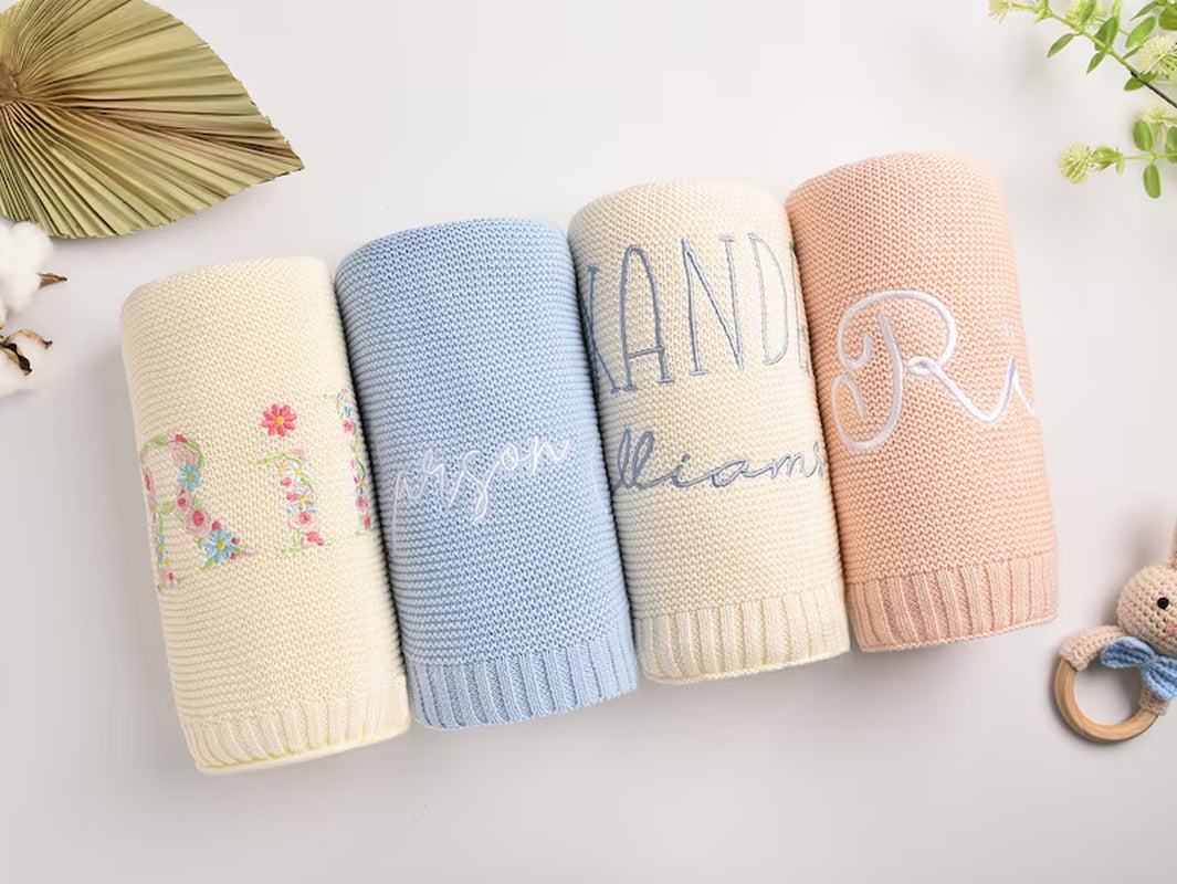 Embroidered Baby Blanket, Custom Baby Name Blanket