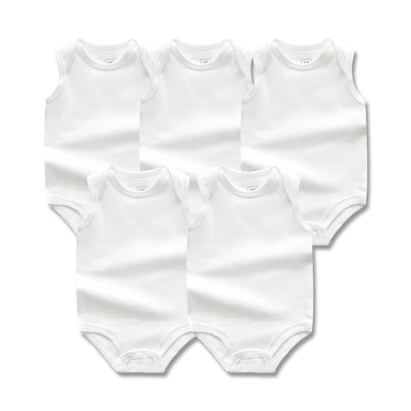 5PCS/LOT Newborn Baby Clothing 2024 Summer Sleeveless Baby Boy Girl Clothes Cotton White Color Baby Bodysuit Vest Baby Romper