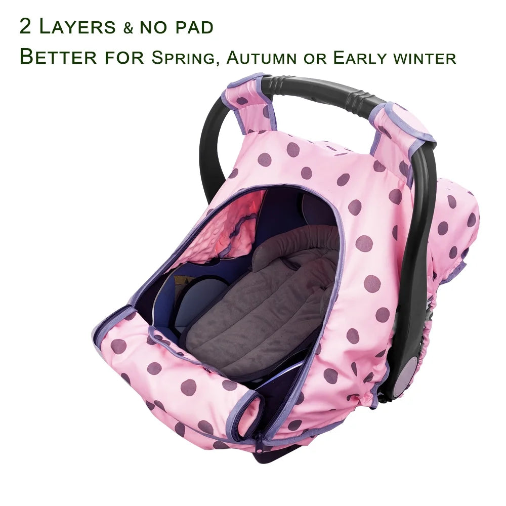 Baby Car Seat Cover – Windproof & Warm Infant Canopy (Pink Dots)
