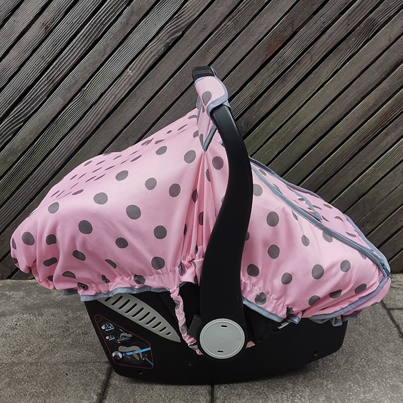 Baby Car Seat Cover – Windproof & Warm Infant Canopy (Pink Dots)