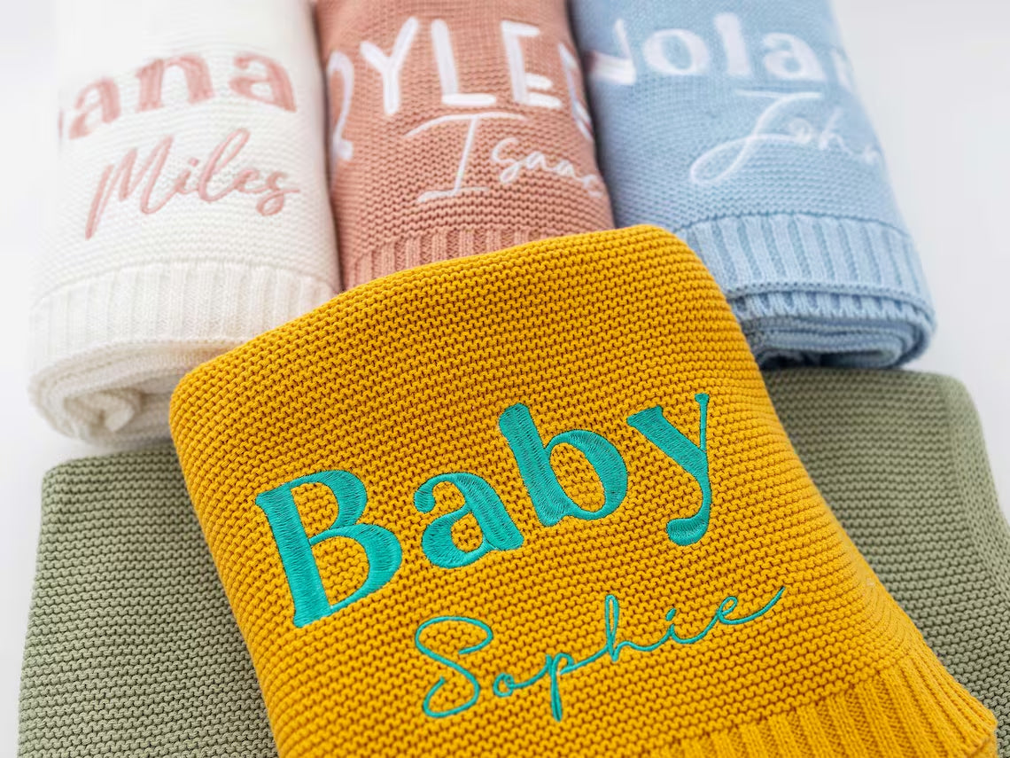 Embroidered Baby Blanket, Custom Baby Name Blanket