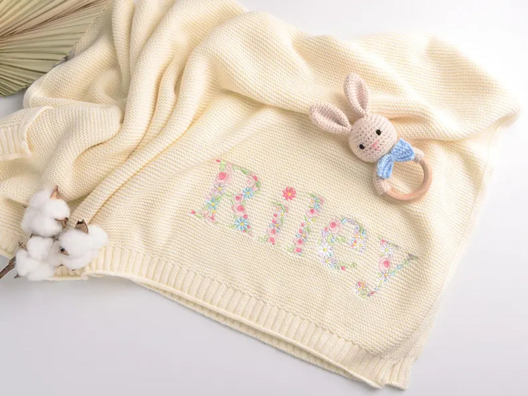 Embroidered Baby Blanket, Custom Baby Name Blanket